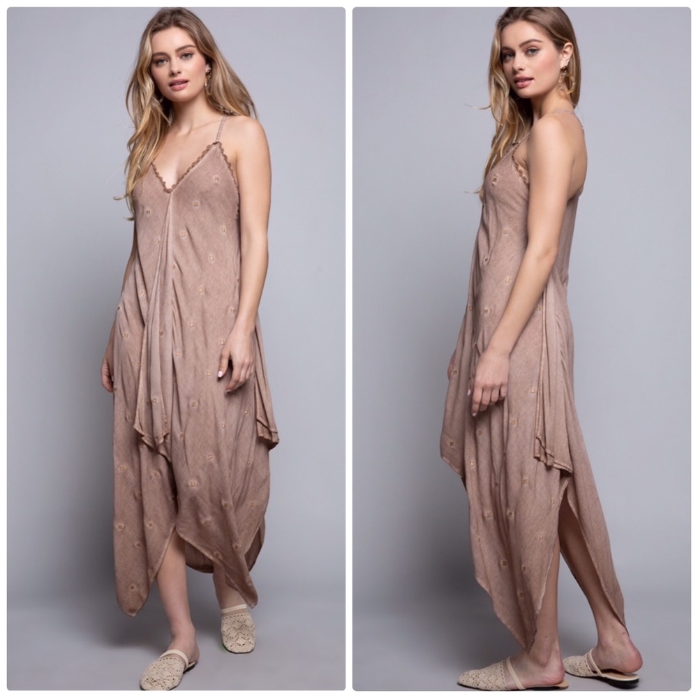 Racerback Asymmetrical Hem Embroidered Maxi Dress